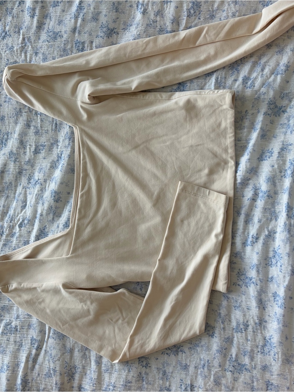 Aritzia Cream Square-Neck Long-Sleeve Top